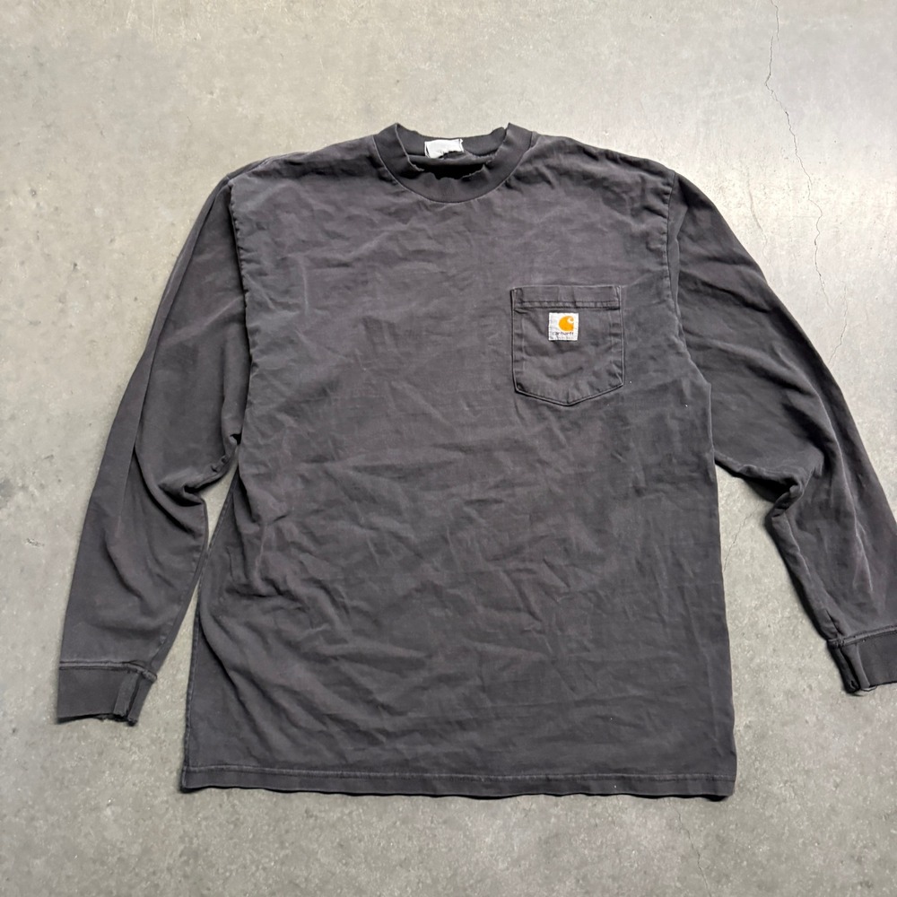 Vintage Carhartt Long Sleeve Pocket T-Shirt Faded Black Distressed XL 4110
